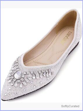 Rhinestone Sequin Pointed Toe Flats Wedding Party Dress Shoes Comfortable